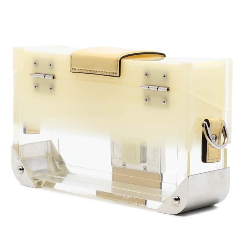 Fendi Mini Acrylic Vitello Trunk Baguette Crossbody Yellow Plastic Very good condition - Back View