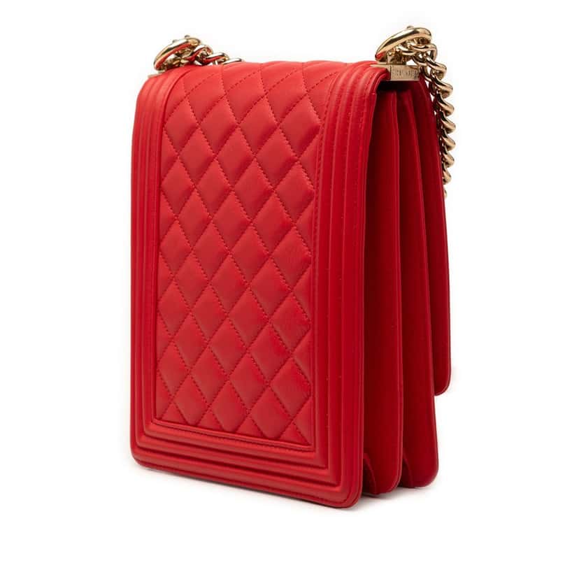 Chanel Quilted Lambskin North South Boy Flap Red Leather Very good condition - Back View