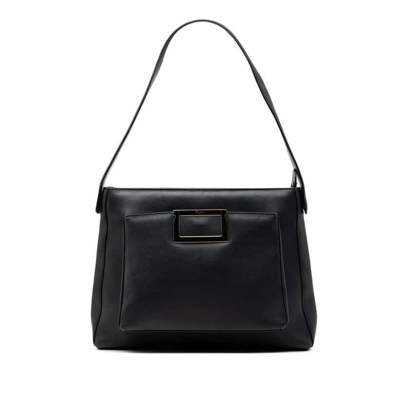 Ferragamo Leather Shoulder Bag Blue Leather Very good condition - Front View