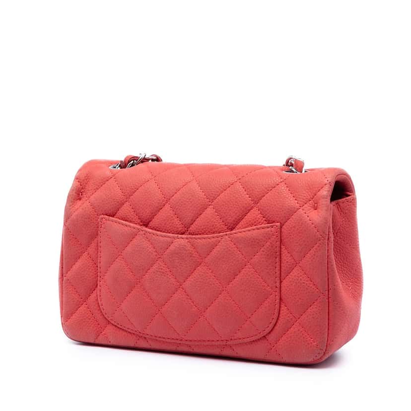 Chanel Mini Rectangular Classic Caviar Single Flap Red Leather Very good condition - Back View