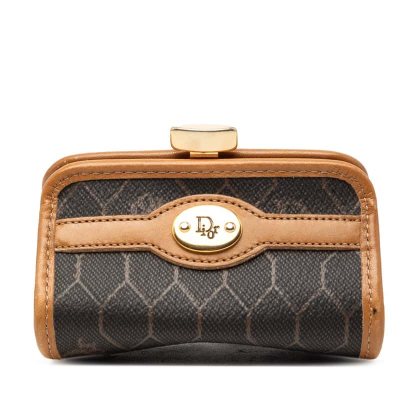 Dior Honeycomb Coated Canvas Coin Pouch Black Very good condition - Front View