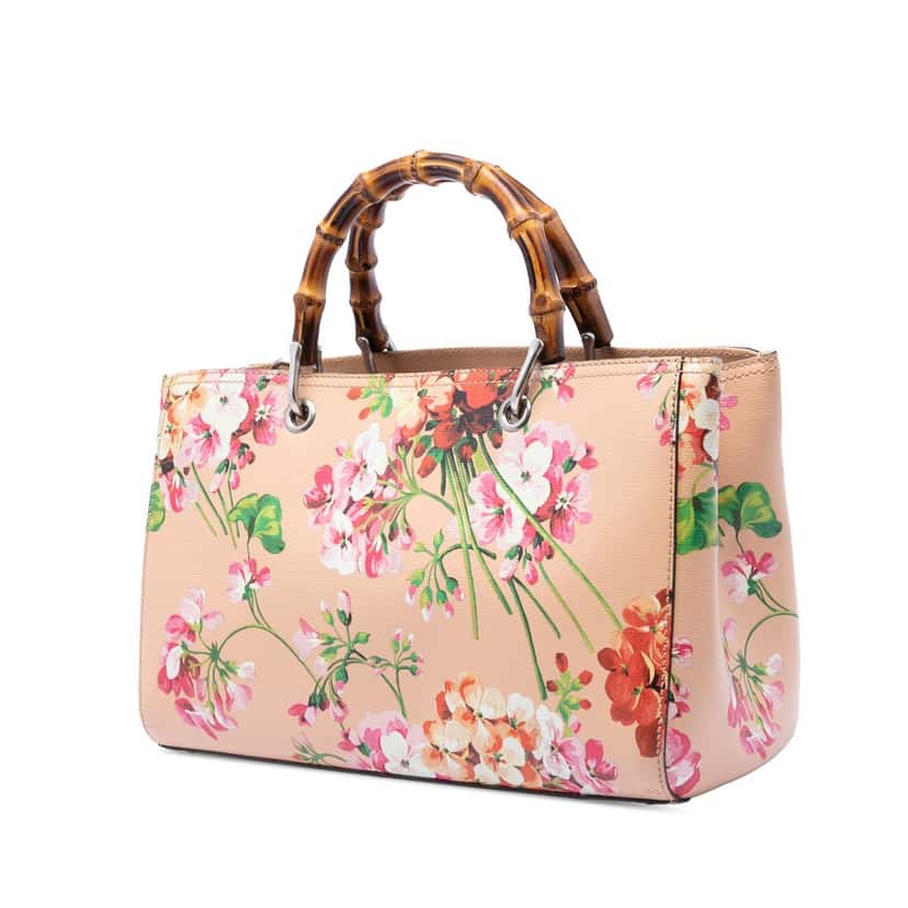 Gucci Medium Calfskin Blooms Bamboo Shopper Satchel Pink Leather Very good condition - Back View