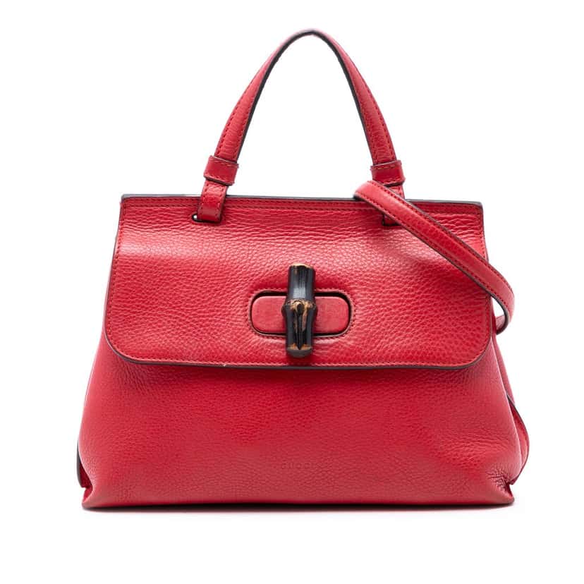 Gucci Small Leather Bamboo Daily Satchel Red Leather Very good condition - Front View