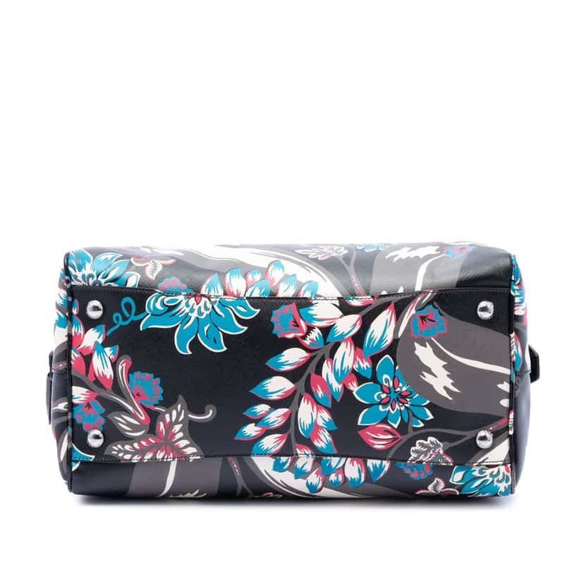 Prada Saffiano Lux Floral Print Boston Bag Black Leather Very good condition - Inside View