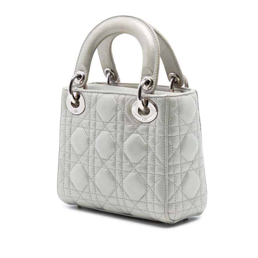 Dior Mini Iridescent Lambskin Cannage Lady Dior Silver Leather Very good condition - Back View