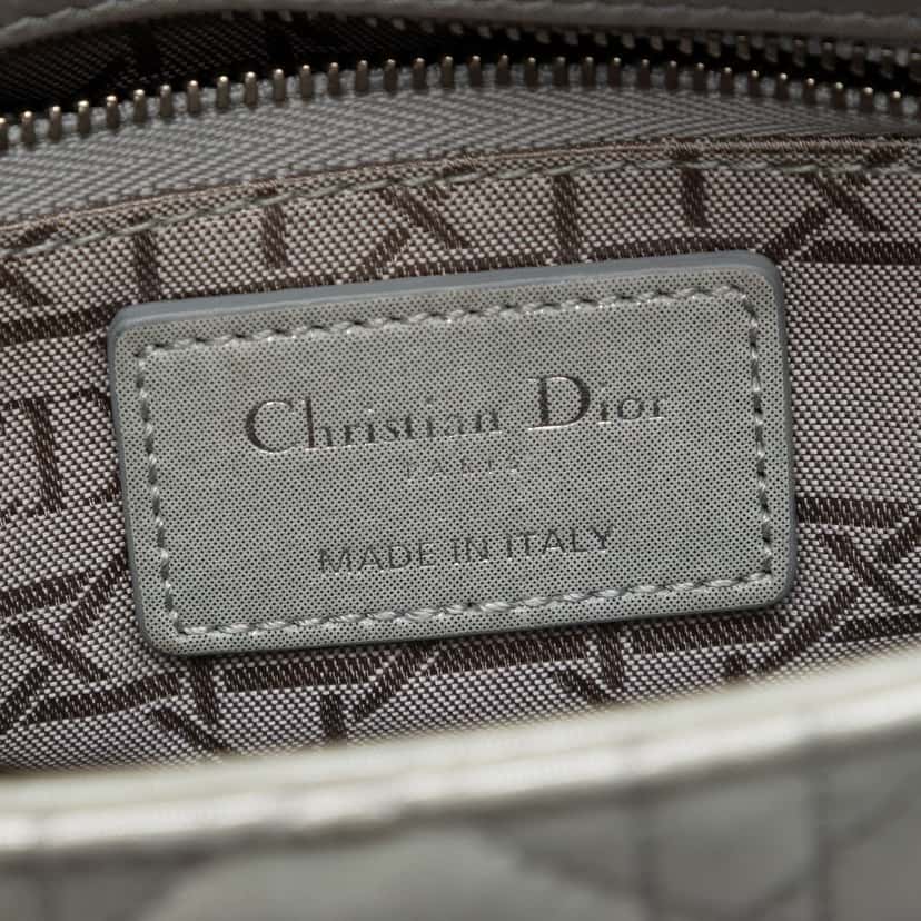 Dior Mini Iridescent Lambskin Cannage Lady Dior Silver Leather Very good condition - Box View