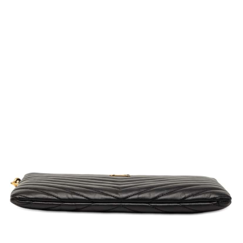 Saint Laurent Chevron Leather Monogram Zip A5 Wristlet Pouch Black Leather Very good condition - Inside View