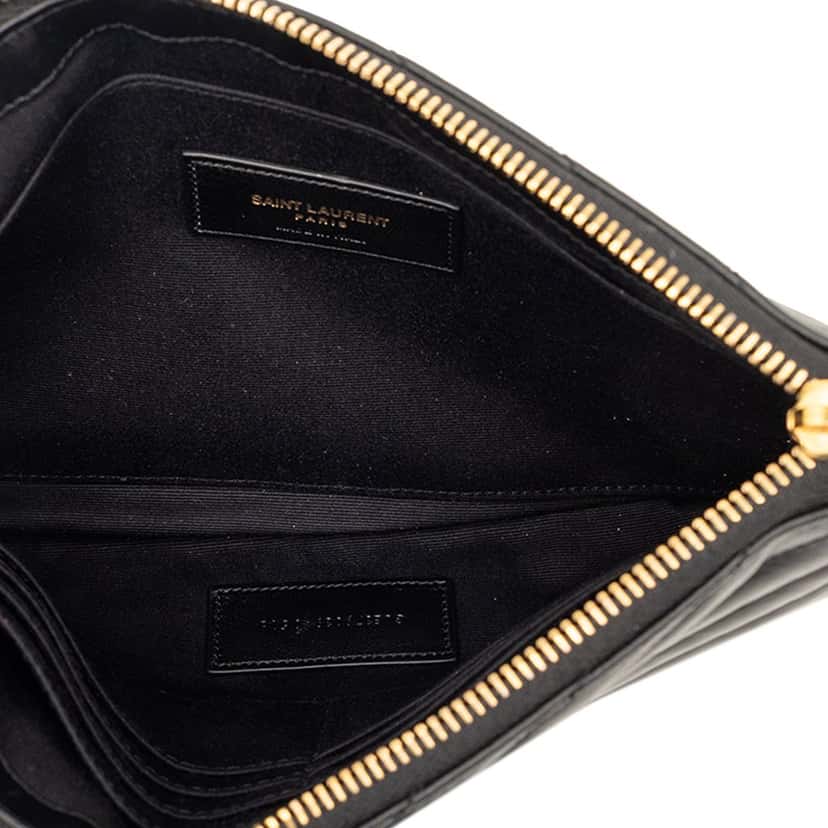 Saint Laurent Chevron Leather Monogram Zip A5 Wristlet Pouch Black Leather Very good condition - Model View