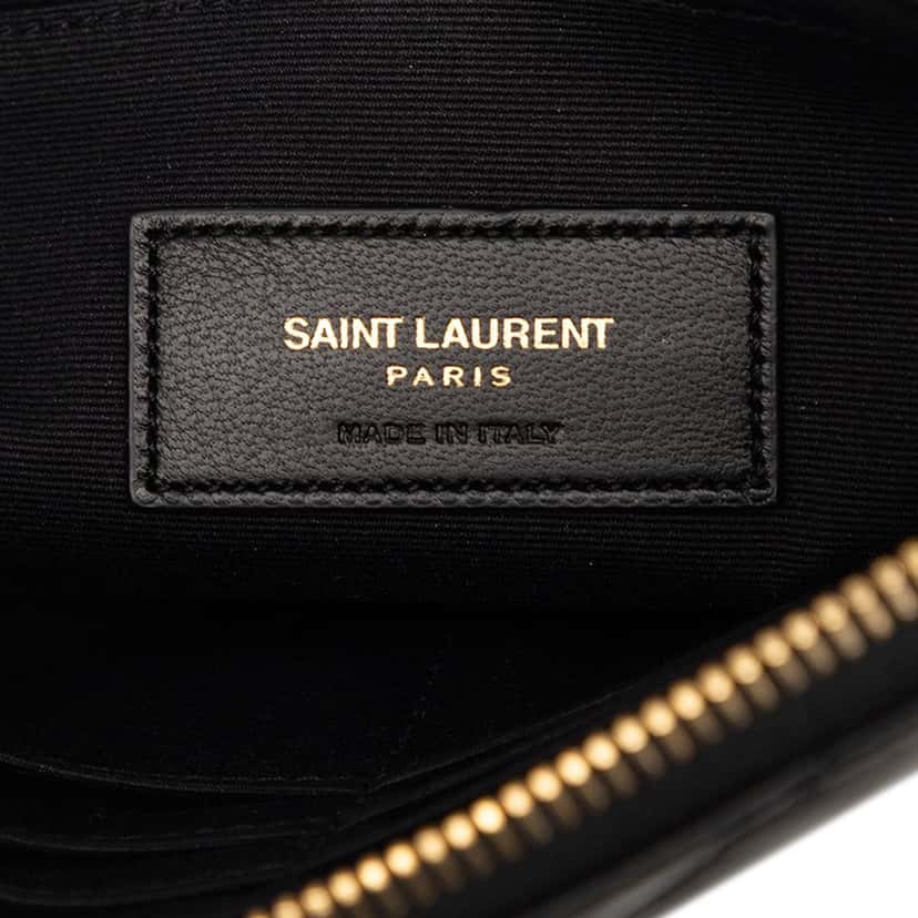 Saint Laurent Chevron Leather Monogram Zip A5 Wristlet Pouch Black Leather Very good condition - Box View
