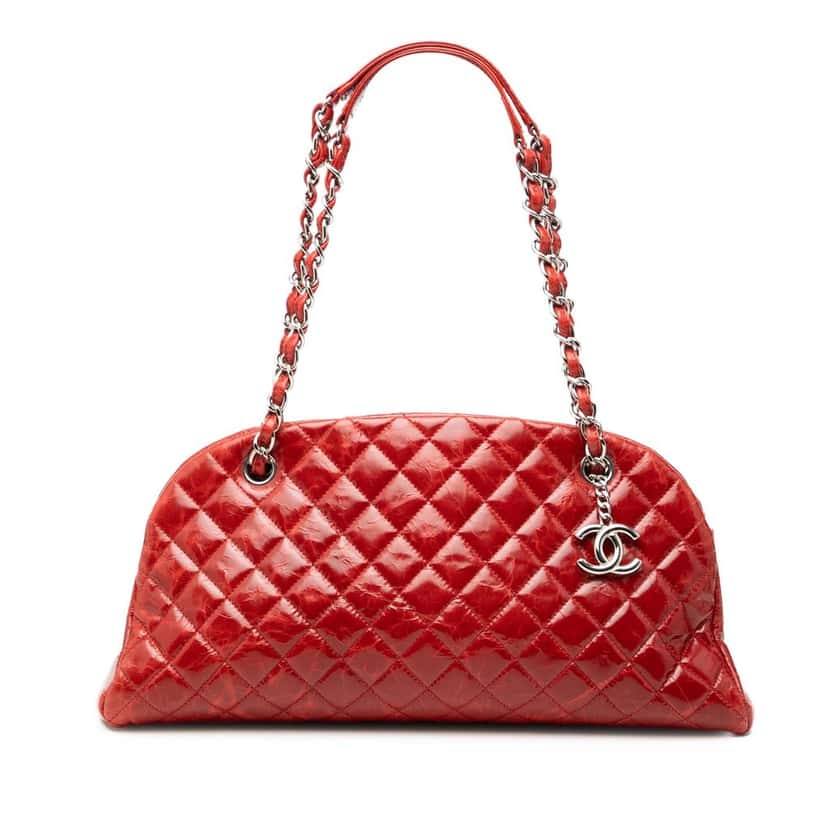 Chanel Large Glazed Calfskin Mademoiselle Bowling Bag Red Leather Very good condition - Front View