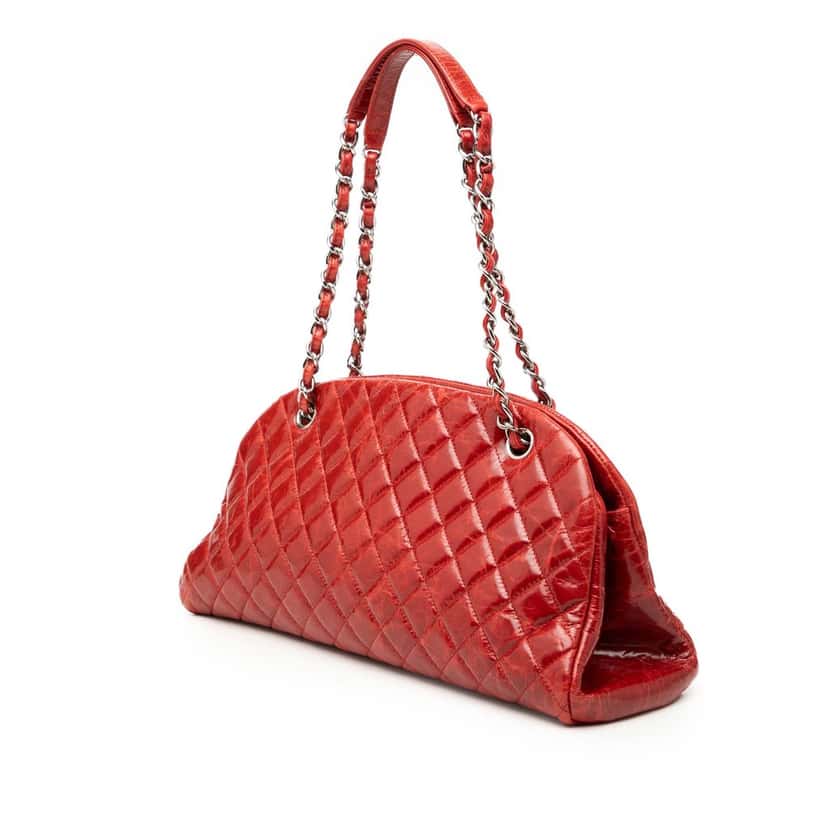 Chanel Large Glazed Calfskin Mademoiselle Bowling Bag Red Leather Very good condition - Back View