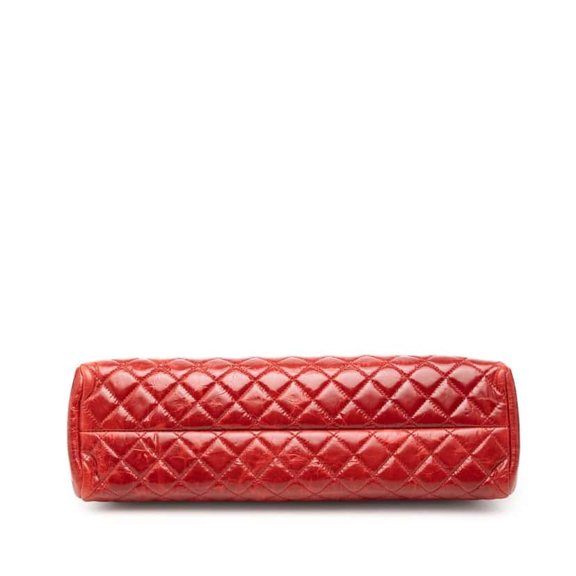 Chanel Large Glazed Calfskin Mademoiselle Bowling Bag Red Leather Very good condition - Inside View