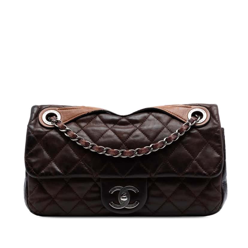 Chanel Medium Iridescent Calfskin In the Mix Flap Brown Leather Very good condition - Front View