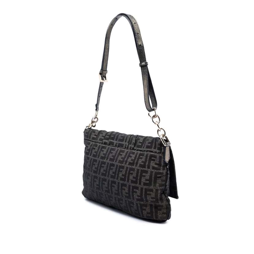 Fendi Large Zucca Canvas Mia Flap Shoulder Bag Brown Very good condition - Back View
