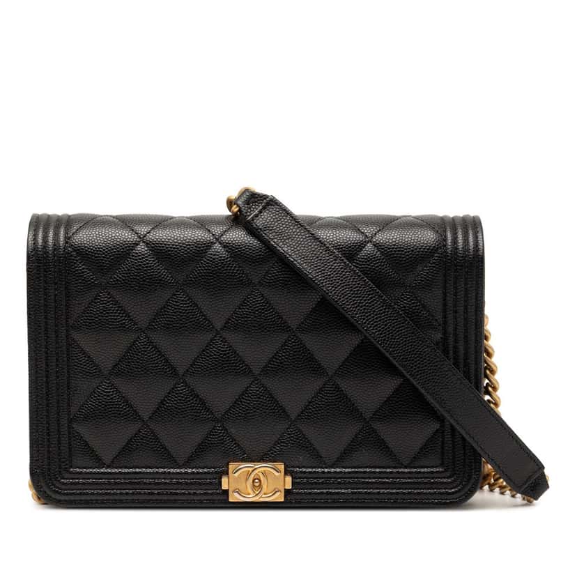 Chanel Quilted Caviar Boy Wallet on Chain Black Leather Very good condition - Front View