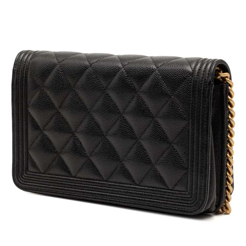 Chanel Quilted Caviar Boy Wallet on Chain Black Leather Very good condition - Back View