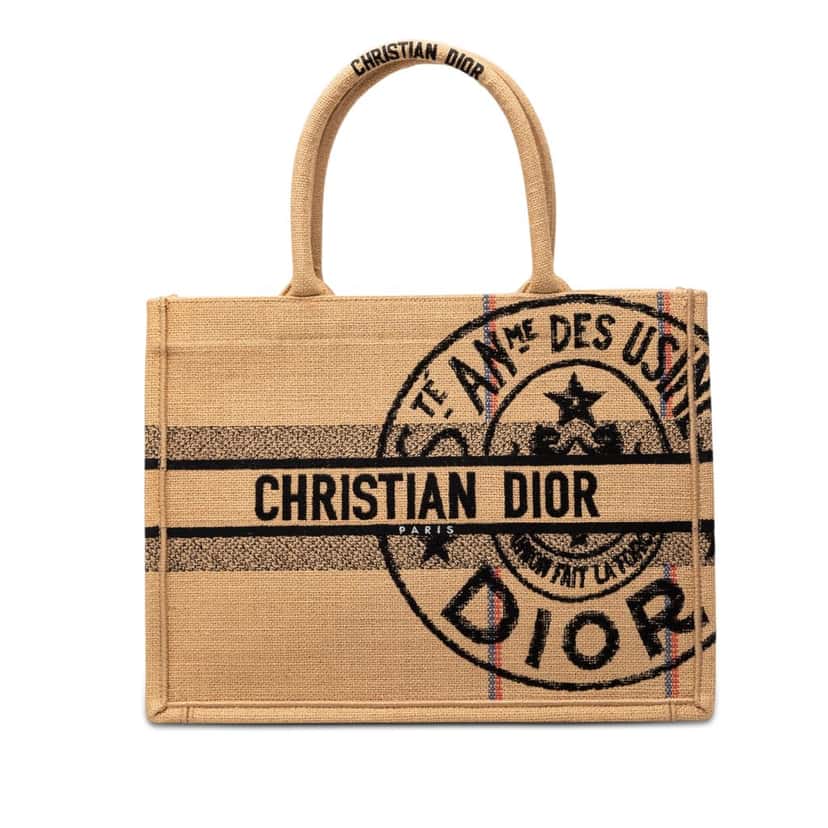 Dior Medium Jute Embroidered Book Tote Beige Very good condition - Front View