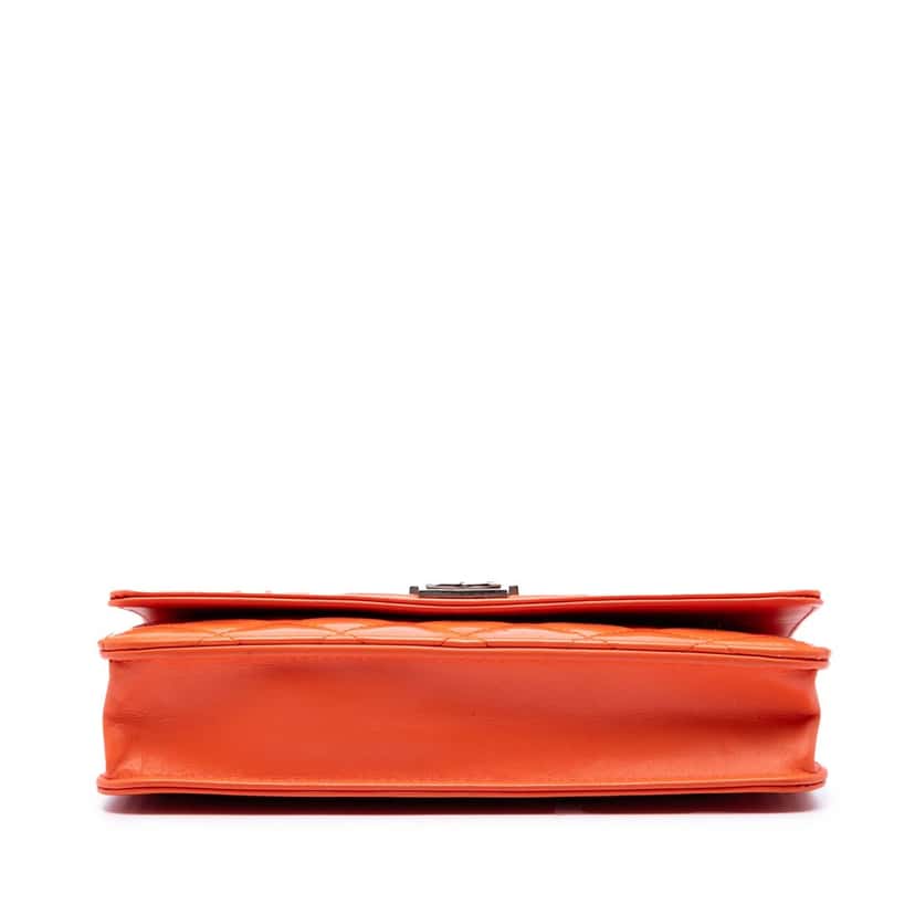 Chanel Quilted Patent Boy Wallet on Chain Orange Leather Very good condition - Inside View