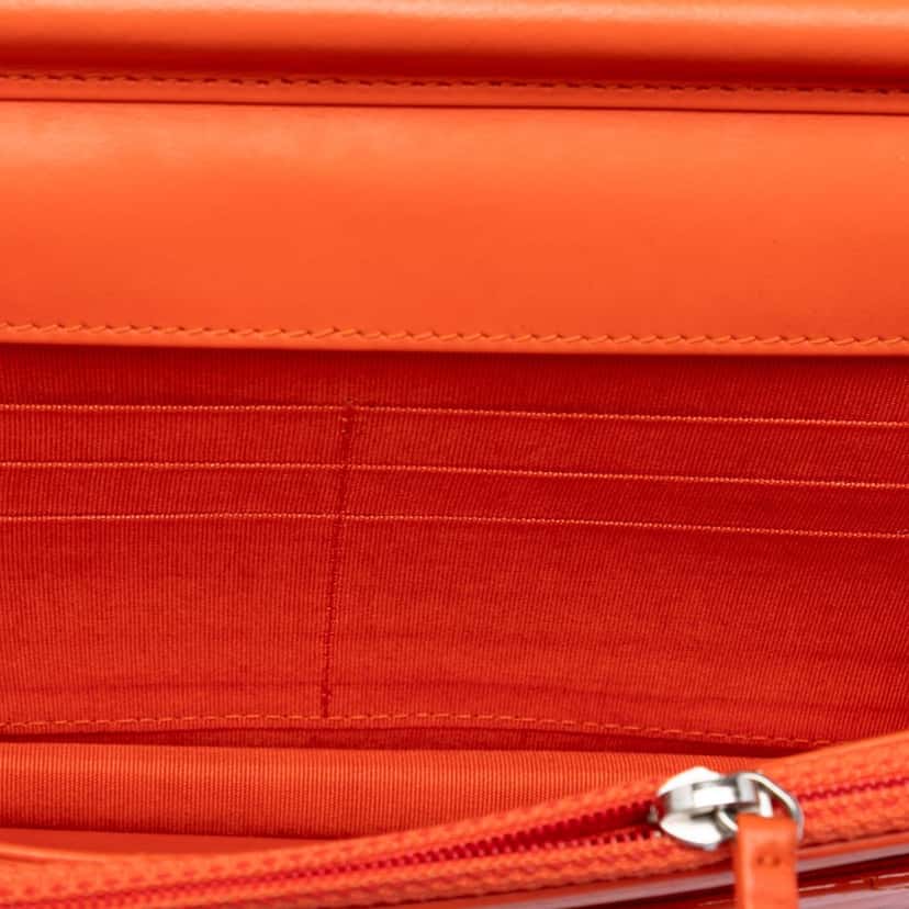 Chanel Quilted Patent Boy Wallet on Chain Orange Leather Very good condition - Model View