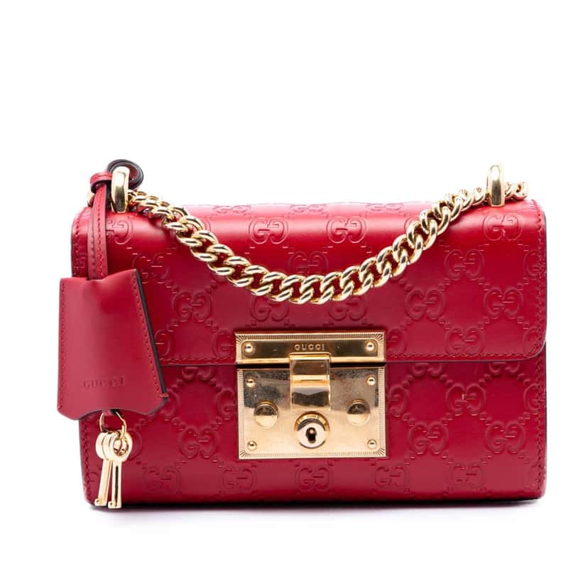 Gucci Small Guccissima Padlock Crossbody Red Leather Very good condition - Front View