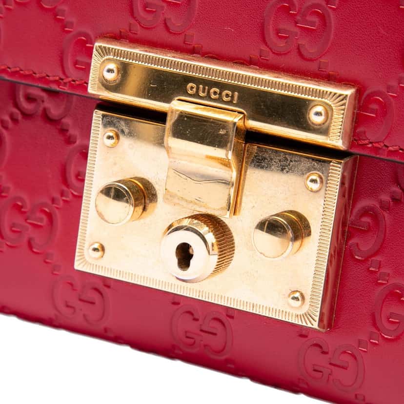 Gucci Small Guccissima Padlock Crossbody Red Leather Very good condition - Box View