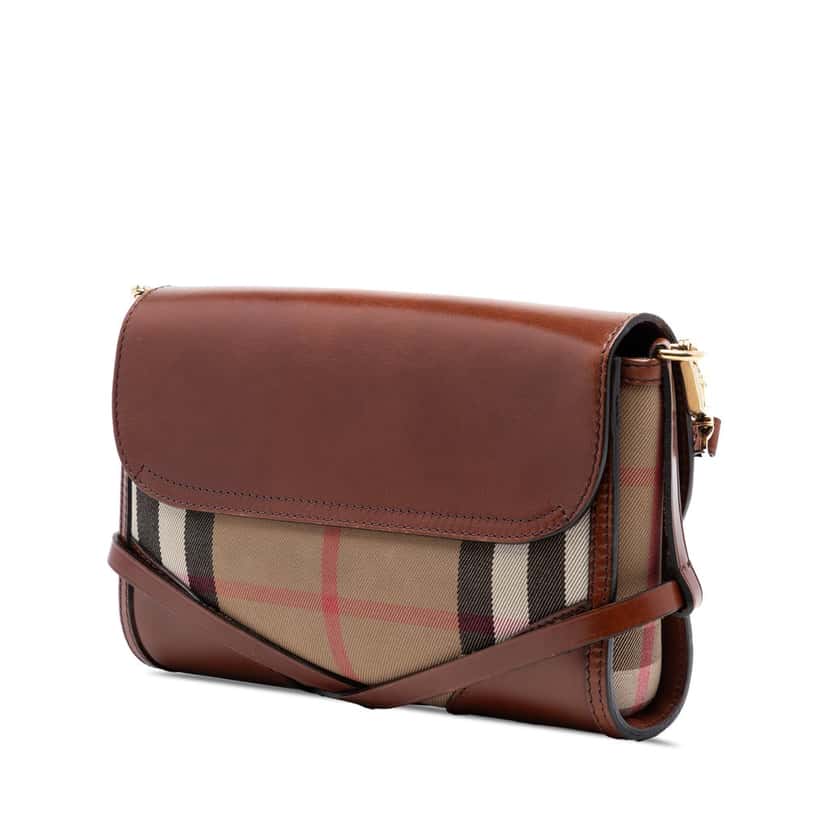 Burberry Leather and House Check Canvas Bridle Abbott Crossbody Brown Leather Very good condition - Back View