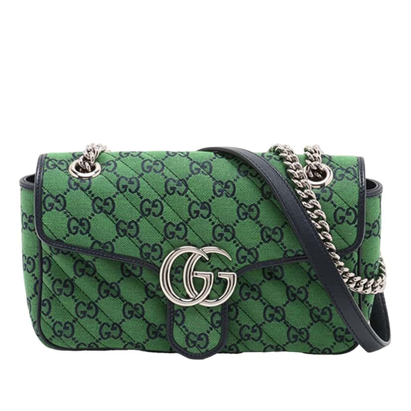 Gucci Medium GG Marmont Matelasse Diagonal GG Canvas Shoulder Bag Green Very good condition - Front View