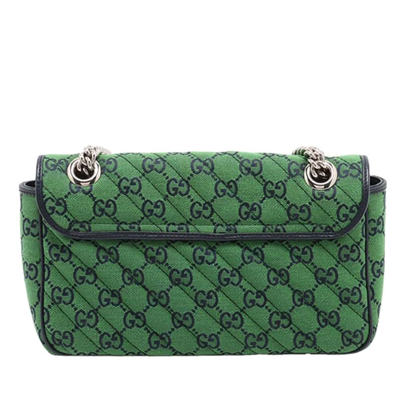Gucci Medium GG Marmont Matelasse Diagonal GG Canvas Shoulder Bag Green Very good condition - Back View