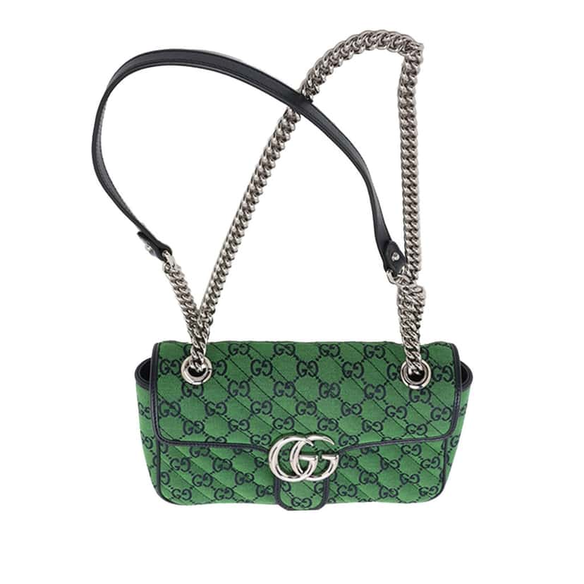 Gucci Medium GG Marmont Matelasse Diagonal GG Canvas Shoulder Bag Green Very good condition - Inside View
