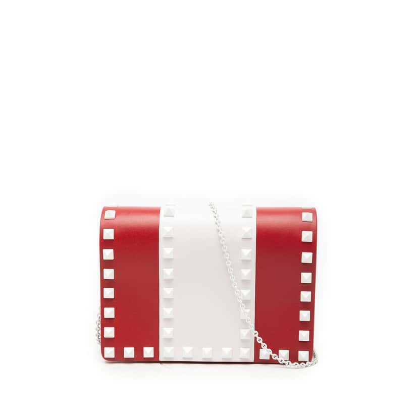 Valentino Leather Colorblock Rockstud Wallet On Chain Red Leather Very good condition - Front View