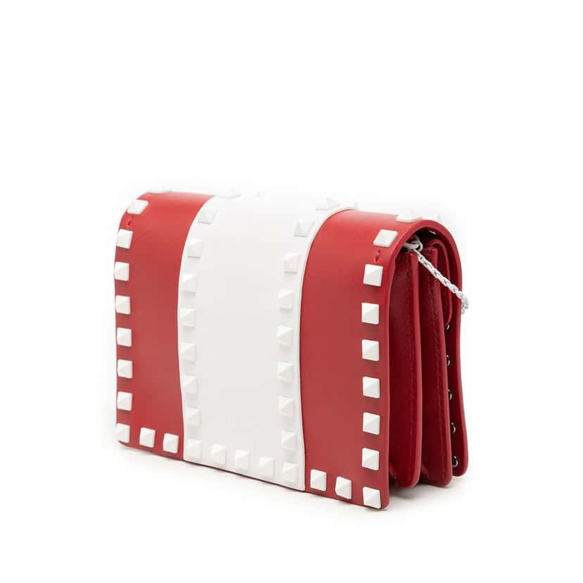 Valentino Leather Colorblock Rockstud Wallet On Chain Red Leather Very good condition - Back View