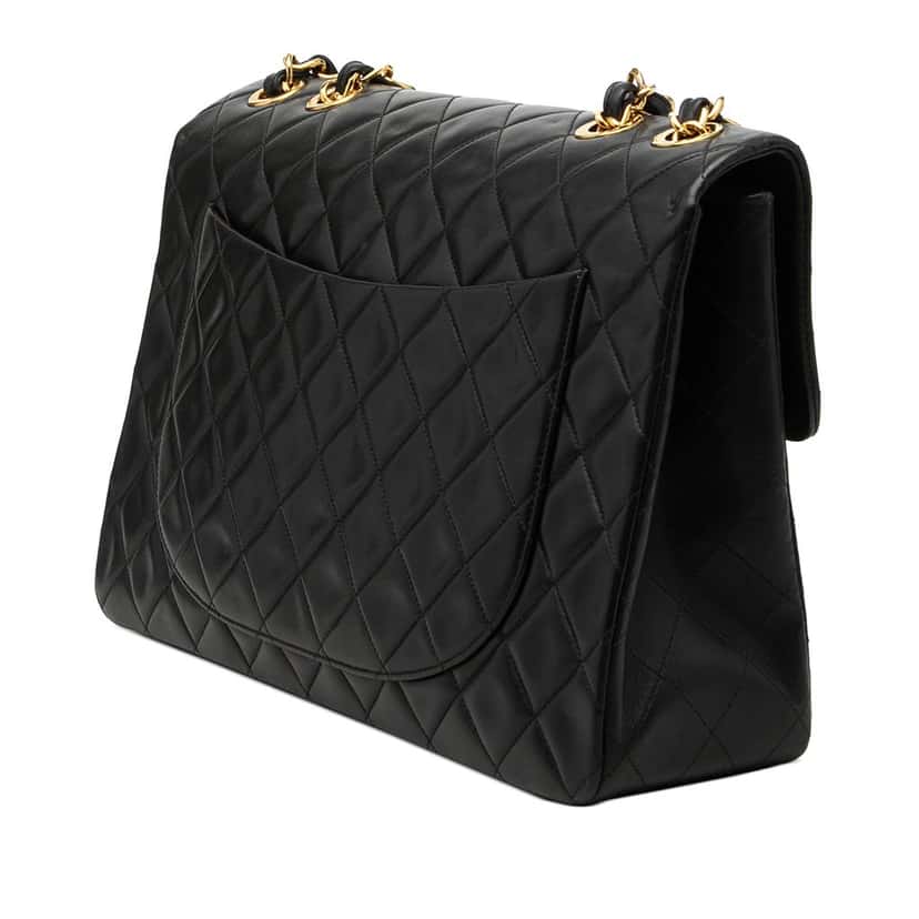 Chanel Maxi XL Classic Lambskin Single Flap Black Leather Very good condition - Back View