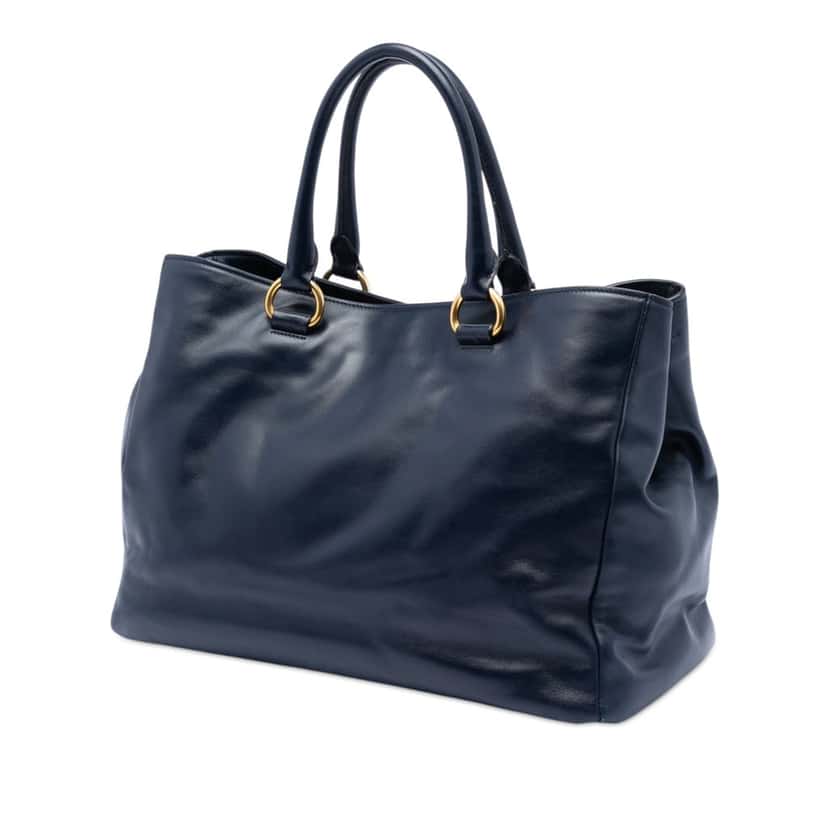 Prada Soft Calfskin Shopping Tote Blue Leather Very good condition - Back View