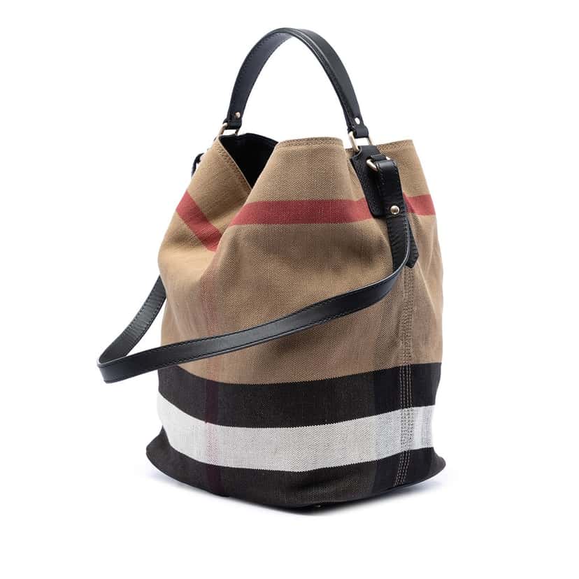 Burberry Medium Mega Check Canvas Ashby Bucket Bag Brown Very good condition - Back View