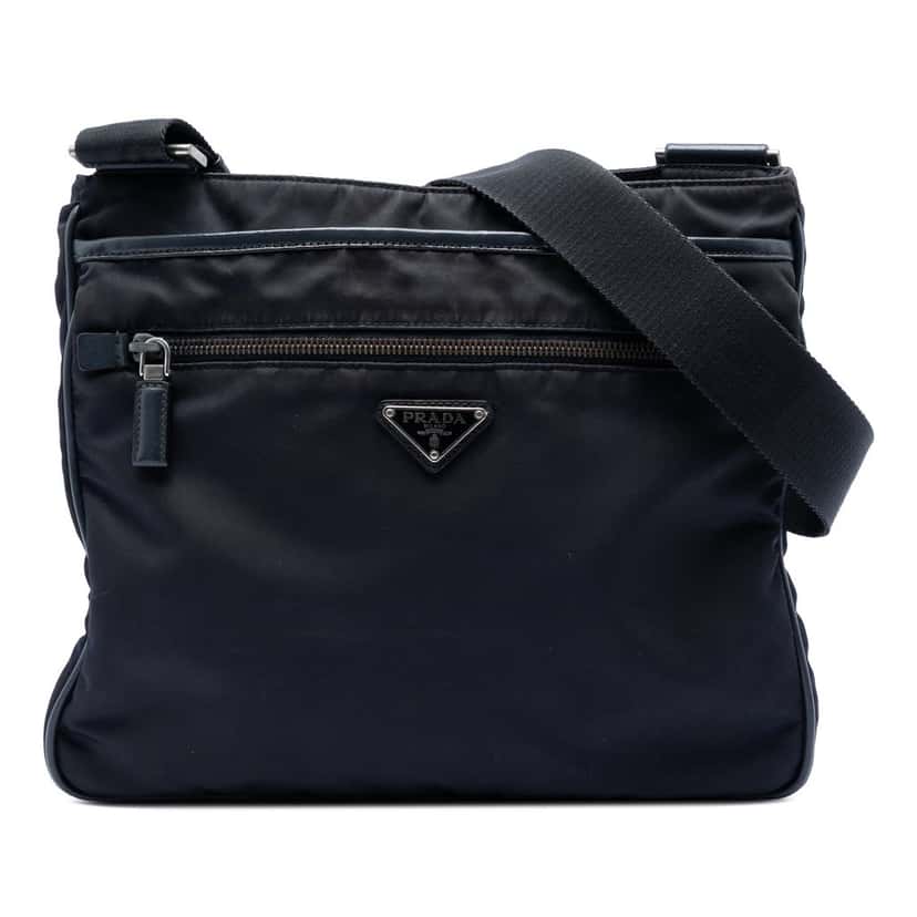 Prada Saffiano Trimmed Tessuto Zip Top Crossbody Black Good condition - Front View