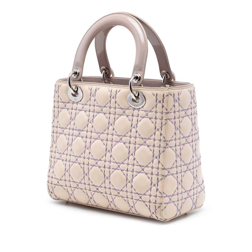Dior Medium Lambskin Cannage Stitched Lady Dior Beige Leather Very good condition - Back View