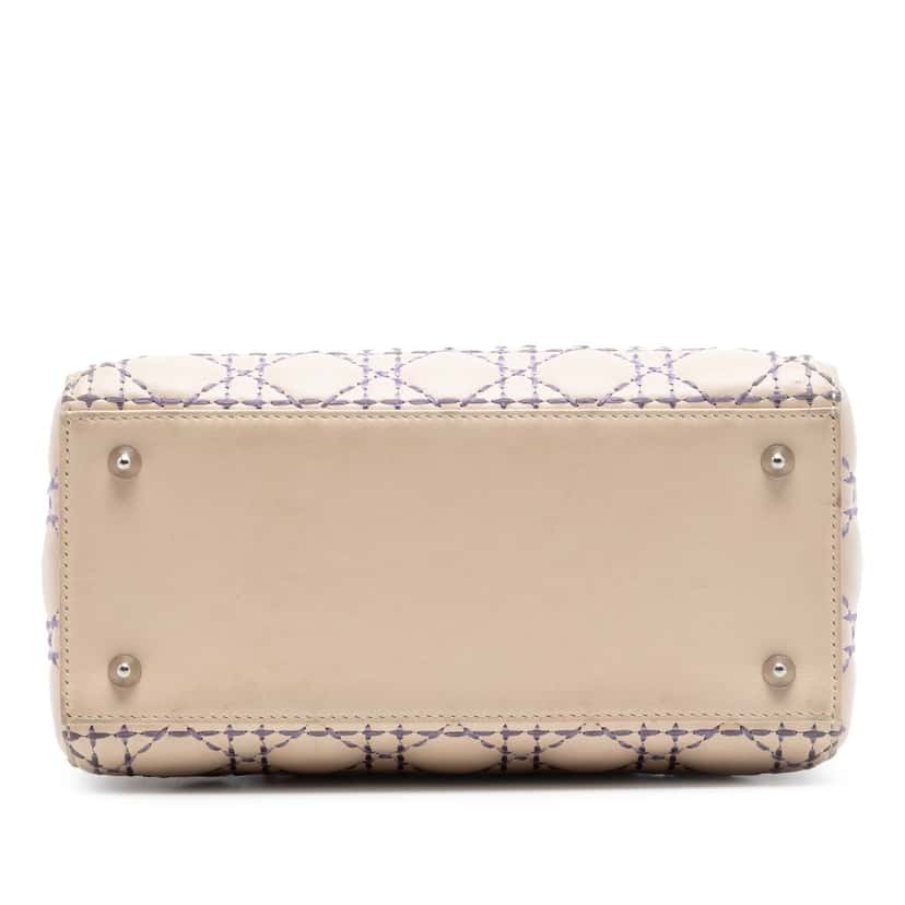 Dior Medium Lambskin Cannage Stitched Lady Dior Beige Leather Very good condition - Inside View