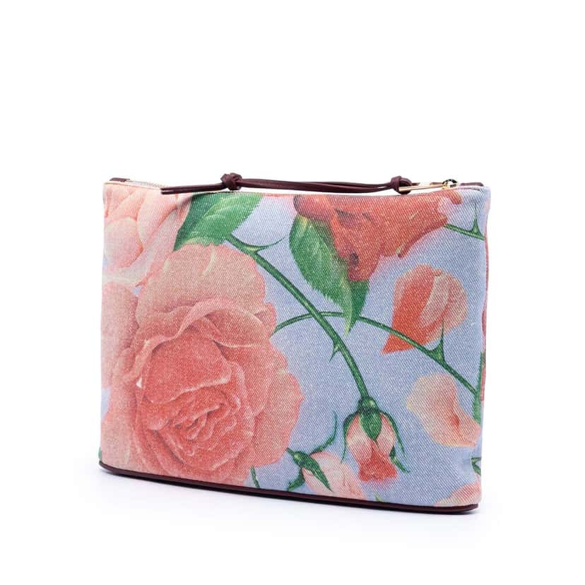 LOEWE Paulas Ibiza Canvas Rose Print Clutch Blue Very good condition - Back View