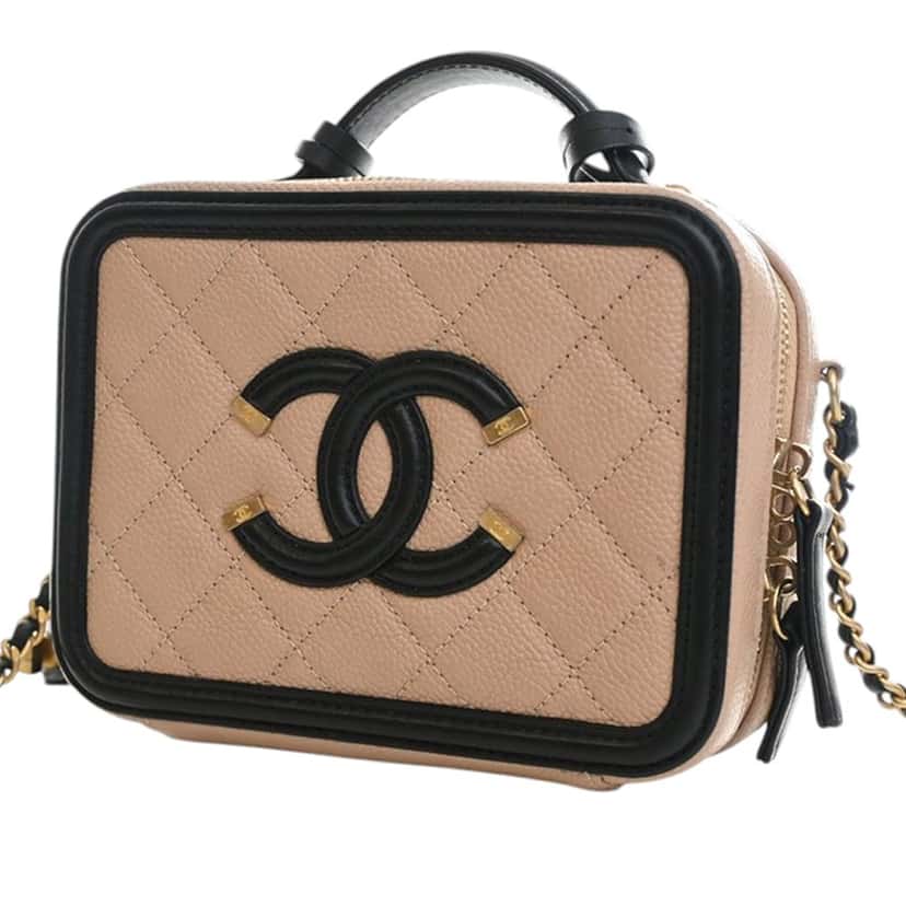 Chanel Small Caviar CC Filigree Vanity Case Beige Leather Very good condition - Inside View