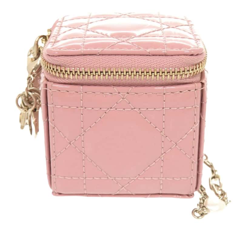 Dior Micro Patent Cannage Lady Dior Cube Pouch Pink Leather Very good condition - Front View