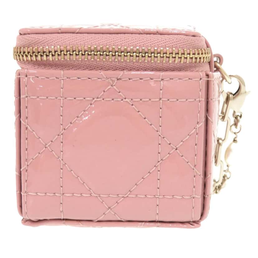 Dior Micro Patent Cannage Lady Dior Cube Pouch Pink Leather Very good condition - Back View