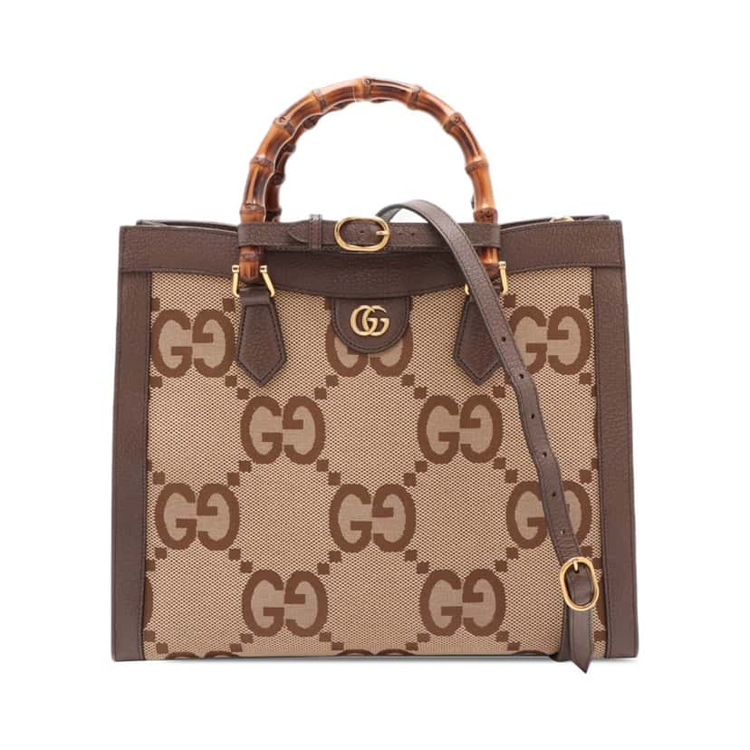 Gucci Medium Jumbo GG Canvas Bamboo Diana Tote Brown Very good condition - Front View