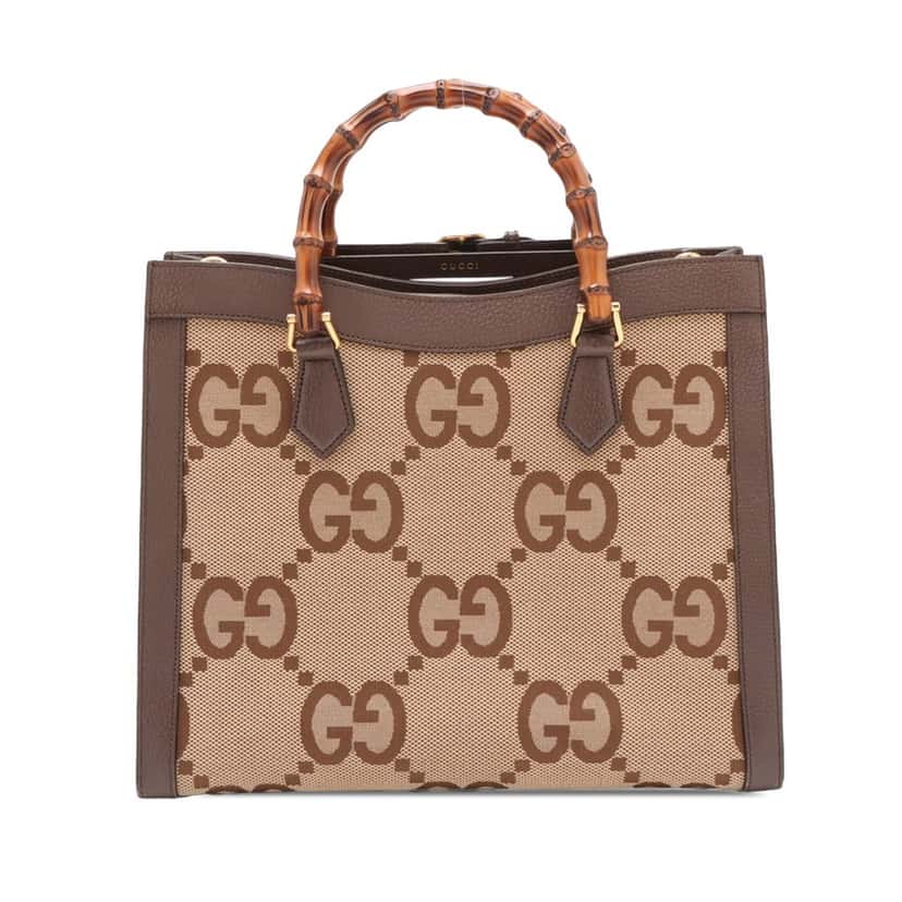 Gucci Medium Jumbo GG Canvas Bamboo Diana Tote Brown Very good condition - Back View
