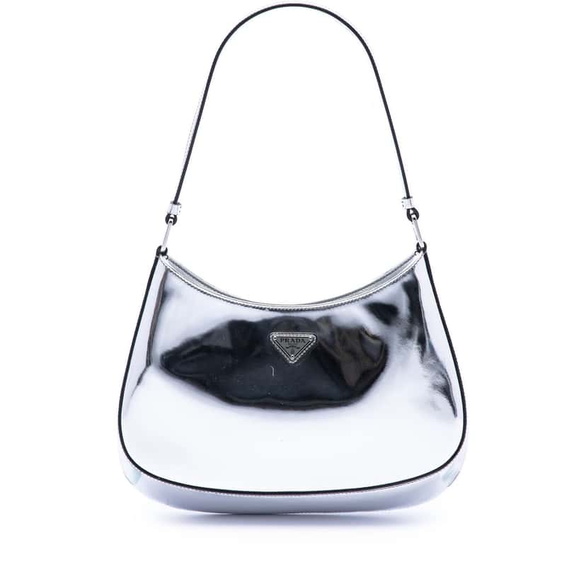 Prada Spazzolato Leather Cleo Shoulder Bag Silver Leather Very good condition - Front View