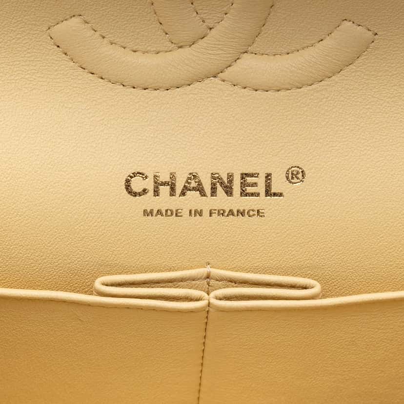 Chanel Medium Classic Fringed Tweed Double Flap Yellow Very good condition - Box View