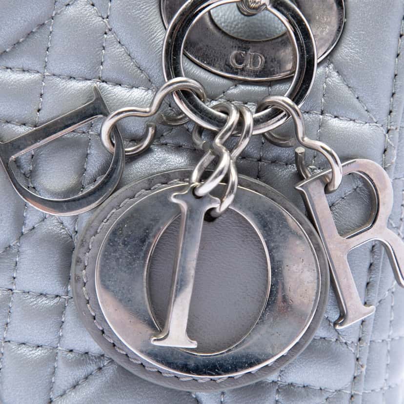 Dior Mini Iridescent Lambskin Cannage Lady Dior Silver Leather Very good condition - Box View