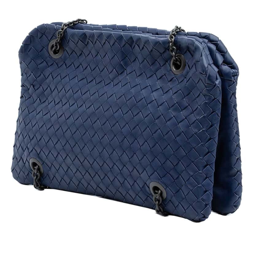 Bottega Veneta Nappa Intrecciato Duo Shoulder Bag Blue Leather Very good condition - Back View