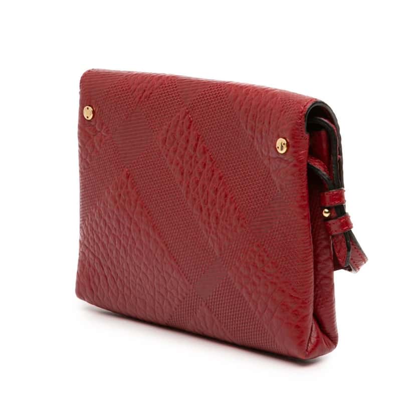 Burberry Embossed Grain Check Leather Langley Crossbody Red Leather Very good condition - Back View