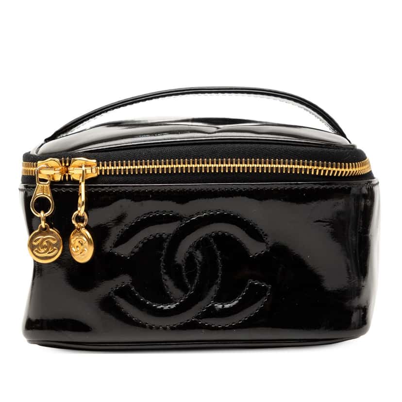 Chanel CC Patent Vanity Bag Black Leather Very good condition - Front View