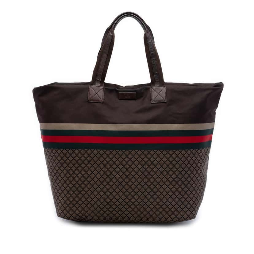 Gucci Diamante Nylon Web Tote Brown Very good condition - Front View